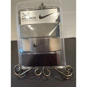 NEW Nike 3-in-1 Web Pack Mens Olive Tan Black Cut To Fit Swoosh Buckle Belt Set